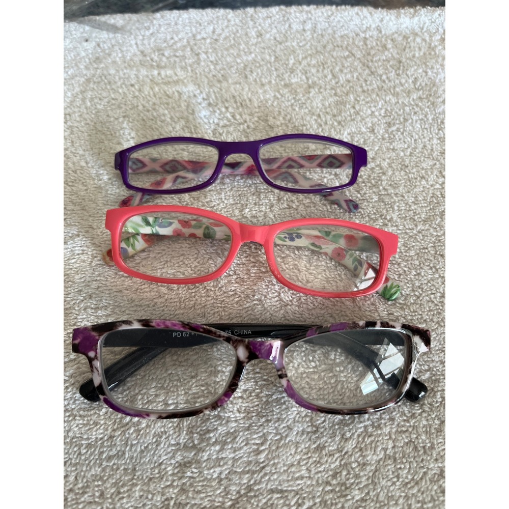 Set of 3 Reading Glasses +2.75 Magnification Purple Pink Floral Marble Pattern